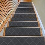 Triceratops 8"x 30" (14-Pack) Carpet Stair Treads, Non-Slip Carpet Stair Runner with Non Skid Rubber Backing Removable Washable Step Runners Perfect for Pets, Elders（Gray