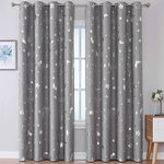 WUBODTI Grey Star Blackout Curtains 2 Panel Sets 96 Inches Long, Grommet Space Decor Cute Nusery Curtains Room Darkening Thermal Insulated Curtains for Bedroom Kids Room Classroom, Dark Grey