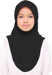 Girls Plain Islamic Hijab, Kids Instant Headscarf Readymade Pull On Scarf, No Pins Needed, Lightweight Soft & Durable, Ideal For Any Occassion School, Nursery, Sports, Prayer Hijab, Black