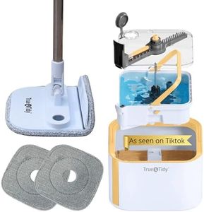 True & Tidy® TrueClean Spin Mop 2.0 w/Detachable Inner Bucket, Self Standing, Separates Clean and Dirty Water, Foldable Square Mop Head, Triple Jet Stream w/Hidden Brush, Replaceable 2pc Pads