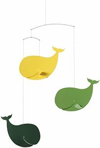 Happy Whales Green/Yellow Mobile by Flensted - 60cm - High Quality Plastic - Handmade in Denmark