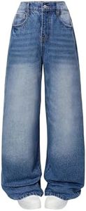 Yvmoruby Girls Wide-Leg Baggy Jeans High Waist Light Wash Casual Denim Trousers Cute Y2K Streetwear Size 7-13 Years