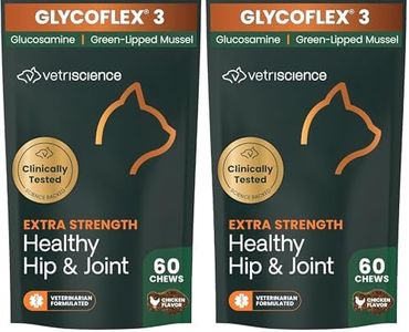 VetriScience Extra Strength Healthy Hip & Joint-Chews, GlycoFlex Glucosamine & Green-Lipped Mussel JointSupport Supplement, Promote Mobility & Soothe JointDiscomfort, Chicken,60 Count(Pack of 2)