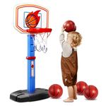 JOYIN Toddler Basketball Arcade Game Set, Adjustable Basketball Goal with 4 Balls for Kids Indoor Outdoor Play, Carnival Games, Christmas Birthday Gift for Boys Girls Age 1 and Up - Air Pump Included