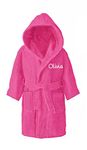 Home N Living Personalised Boys & Girls 100% Cotton Hooded Bathrobe Towelling Bath Robe Childrens Kids 4-12 Years (Fuchsia, 8-10 Years)