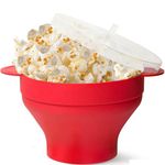 Microwave Popcorn Popper with a lid and convenient built-in handles, Silicone Popcorn Maker, Collapsible Bowl & Dishwasher Safe - large bowl can hold up to 15 cups of popcorn (Red)