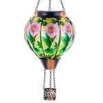 DREAMSOUL Hummingbird Hot Air Balloon Solar Lantern, Hanging Solar Lanterns Outdoor with Flickering Flame Light, Metal & Glass Solar Lanterns Outdoor Waterproof for Patio Yard Tree Decor