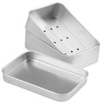 150ML Soap Box Metal Aluminum,Square Soap Box Travel with lid Drain in Three Layers Storage Tray Plate,Soap Tin with Removable for Bathroom,Kitche,Soap,Solid and Shampoo etc,96 x 68 x 30mm (Silver)