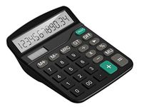 Calculator,Desktop Calculator 12 Digits Large Display Electronic Calculator Solar and AA Battery(included) Dual Power(Black)