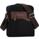 Small Messenger Bag,Vaschy Vintage Leather Canvas Crossbody Shoulder Side Bag for Men Women for Work/Travel Black