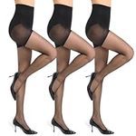 MANZI 3 Pairs Pantyhose for Women 20 Denier High Waist Sheer Tights(Black,M)