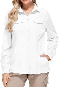 mosingle Women's UPF 50 UV Long Sleeve Safari Clothes Sun Protection Shirts Quick Dry for Hiking Camping Fishing Trave Teen Girl Shirts#5073-White-L