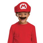 Mario Hat and Mustache Costume Set, Official Super Mario Bros Costume Accessories for Kids, One Size