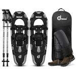 Odoland 4-in-1 Snowshoes Snow Shoes for Men and Women with Trekking Poles, Carrying Tote Bag and Waterproof Snow Leg Gaiters, Lightweight Snow Shoes Aluminum Alloy, Black, Size 21''