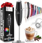 Zulay Powerful Milk Frother Handheld Foam Maker for Lattes - Whisk Drink Mixer for Coffee, Mini Foamer for Cappuccino, Frappe, Matcha, Hot Chocolate by Milk Boss (Black)