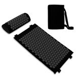 Belmalia Acupressure Set with Neck Cushion for Relaxation + Well-Being | Easy Transport Acupuncture Mat and Pillow Set | Massage Mat with Carrying Handles | Black