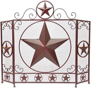 BestGiftEver 3-Panel Fireplace Screen Decorative with Rustic Brown Star Detail - Stand Alone Fireplace Cover Metal Mesh Screen - Home Decor for Cabin, Lodge, and Rustic Country Style Firescreen