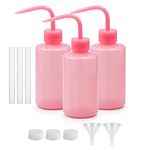 Reyshin 3Pcs Wash Bottle 250ml, Plastic Tattoo Wash Bottle Narrow Mouth LDPE Squeeze Bottle with Scale Funnel No Spill Plant Watering Bottle for Gardening Lab Tattoo Eyelash (250ml, Pink)