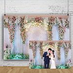 7x5ft Wedding Flower Wall Backdrop White Floral Bridal Shower Backdrop Curtain Green Grass Photo Background Decorations for Valentines Day Backdrop Mother's Day Bridal Birthday Party Banner Backdrop