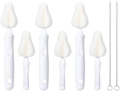 Carebabymore 8 Pcs Sponge Nipple Bottle Brushes, Baby Bottle Brush with 3 Pcs Nipple Cleaner, 3 Pcs Replacement Heads and 2 Pcs Straw Brushes, White