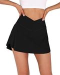 ODODOS Women's Tennis Skirts with Pockets Crossover High Waist Built-in Shorts Athletic Golf Skorts, Black, Medium