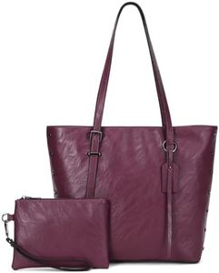 KL928 Handbag for Women Tote Bag PU Leather Large Shoulder Bag Top Handle Satchel Purses 2Pcs Set (Grape Purple)