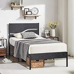 VECELO Single Bed Frame Platform with Wood Headboard, Strong Metal Slats Support Mattress Foundation, No Box Spring Needed