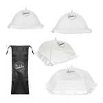 Poddo Collapsible Food Covers Mesh Pop Up - Food Nets Mixed Sizes (Set of 4) - Reusable Food Umbrella Cover - Picnic, Camping, BBQ Mesh Cloche - Bug Mesh Screen with Carry Bag - Bug Screen Food Tent