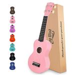 Strong Wind Soprano Ukulele 21 Inch Basswood Ukeleles for Beginners 4 Strings Hawaiian Guitar Ukulele for Adults Teenagers Starter, Pink