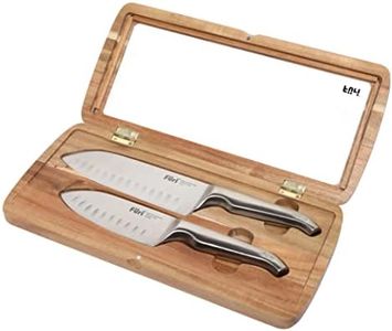 Furi Pro Acacia East/West Santoku Knife Set 2 pc, acacia wood gift box with two premium knives for a superior cutting performance, stainless steel blades, ergonomic reverse-wedge, anti-fatigue handle