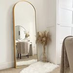 NeuType Arched Full Length Mirror 163x54cm Standing Hanging or Leaning Against Wall, Oversized Large Bedroom Mirror Floor Mirror Dressing Mirror, Aluminum Alloy Thin Frame, Gold