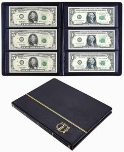 Ettonsun Leather 60-Pocket Dollar Bill Holders for Collectors Paper Money Album Currency Collection Supplies Book Travel Banknote Stamp Storage,Collection Folder for paper souvenirs, Black