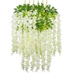 GPARK 6 Pieces Wisteria Artificial Flower 45 inch Bushy Silk Vine Ratta Hanging Garland Hanging Party Garden Outdoor Greenery Office Wall Decoration (Milk White)