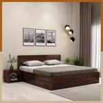 WoodenStreet™ Floria Sheesham Wood Double Bed, King Size Bed with Storage with 1 Year Warranty, Walnut Finish