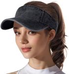 Sun Visor Hat - Sports Sun Visors for Women Cotton Twill Adjustable Golf Beach Running Tennis Sun Protection Cap Black