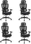 Youhauchair Ergonomic Office Chair with Lumbar Support, High Back Home Desk Chairs with Adjustable Seat Depth, 3D Armrests & Headrest, for Home and Office, Black, Set of 4
