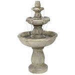 Sunnydaze 35-Inch H Birds' Delight 3-Tier Outdoor Water Fountain - Submersible Electric Pump - Beige