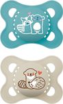 MAM Original Pure Soother 2-6 Months (Set of 2), Baby Soother Made from Sustainable and Bio-Renewable Material, SkinSoft Silicone Teat, with MAM Soother Case, Blue/Cream