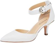 JENN ARDOR Women's Kitten Heel Pumps Ladies Closed Pointed Toe D'Orsay Ankle Strap Dress Stiletto White