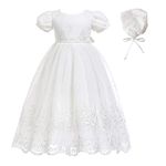 Glamulice Baby Girls Dress White Newborn 6M/ 6-12 Satin Christening Baptism Floral Embroidered Hat Infant Wedding Formal Party Gown Special Occasion Church Outfit Lace Formal Birthday Dresses Prom