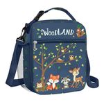 Clastyle Blue Woodland Animal Insulated Lunch Bag for Kids, Portable Large Thermal Cooler Lunch Bag for Boys, School Lunch Box Bag with Bottle Holder