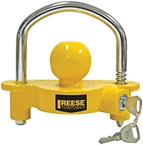 REESE Towpower 72783 Coupler Lock, Adjustable Storage Security, Heavy-Duty Steel, Yellow and Chrome