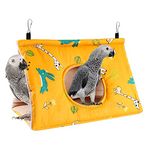 Rypet Winter Warm Bird Nest House - Hanging Hammock Velvet Shed Hut Cage Plush Fluffy Birds Hideaway Sleeping Bed Fuzzy for African Grey Cockatoo and Other Amazon Parrot Large（Yellow）