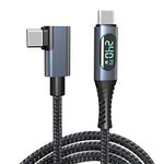 BRIMFORD 240W Usb 4 Cable,3.9Ft Right Angle Usb C Cable With Led Display,Supports 8K@60Hz,Max 40Gbps Data Transfer Fast Charging Cable Compatible With Lphone 15,Macbook,Thunderbolt 3,Monitor,Grey