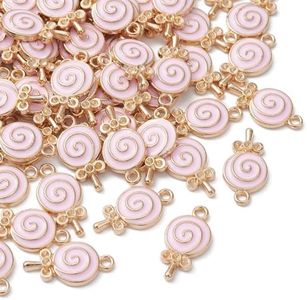 KitBeads 100pcs Pink Lollipop Charms Enamel Alloy Candy Shape Charms Kawaii Sweet Food Dessert Charms for Jewelry Making Bracelets Earrings