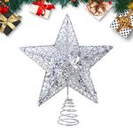 KEYIDO Silver Star Christmas Tree Topper Star for Christmas Tree Metal Xmas Tree Topper for Christmas Decorations Ornaments H 20cm/8Inch W 15cm/6inch