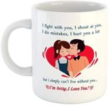 Happy Hours I am Sorry I Love U Coffee Cup - Best Valentine Gift for Wife, Husband, Boyfriend, Girlfriend -Black Ceramic Coffee Mug (325 ml)