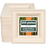 HAAGO - Heavy Duty Premium Sugarcane Paper Plates, Bagasse Eco-Friendly Compostable Biodegradable Square Plates for BBQ's, Party, Wedding, Outdoor Events (200, 20cm / 8")