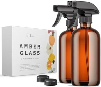LiBa Amber Glass Spray Bottles 2 Pack, 16 oz Refillable Empty Spray Bottle for Cleaning, Essential Oils, Hair, Plants, Adjustable Nozzle for Squirt and Mist, Bleach/Vinegar/Rubbing Alcohol Safe