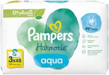 Pampers Baby Wet Wipes Harmony Aqua, 144 Wipes (3 x 48), Gentle Skin Protection for Delicate Skin with 99% Water